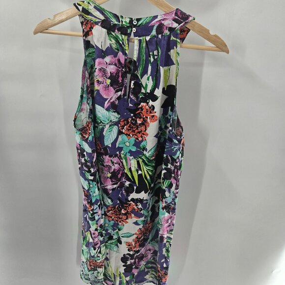 C&C California Floral Tropical 100% Linen Sheath Sleeveless Mini Dress - Picture 2 of 13